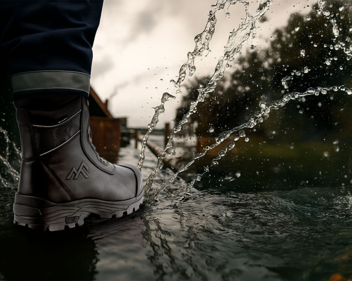 a man splashing water with his boots