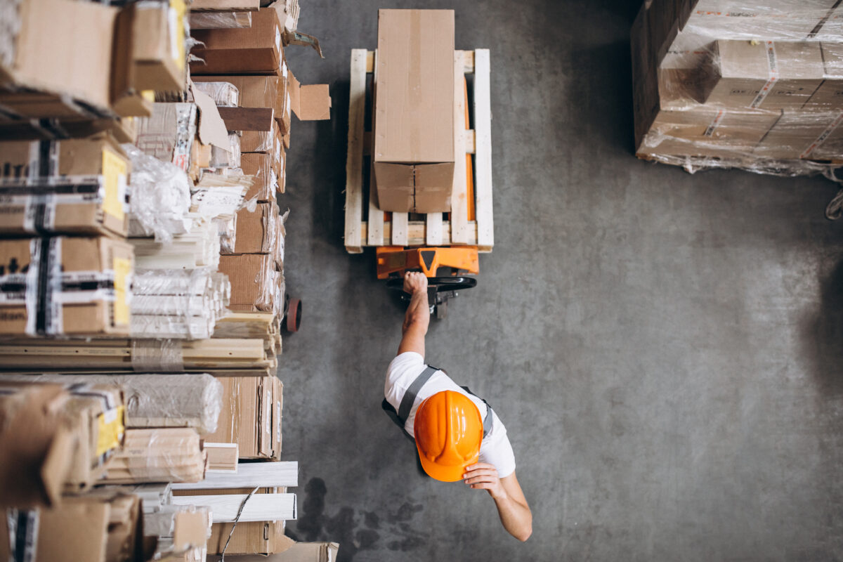 a man hat top view in warehouse