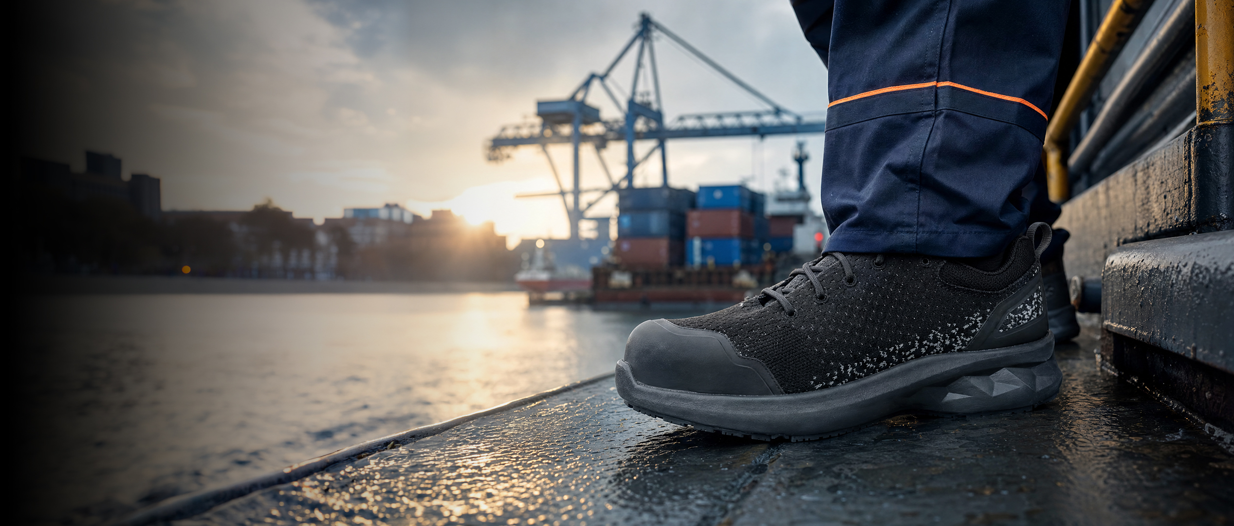 Rock Fall Alder safety trainer pictured at a working dock